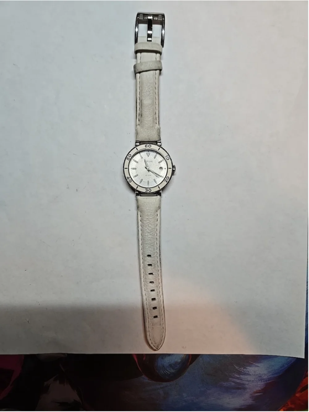 Fossil Women's AM4285 Allie Sport Leather Strap Silver Dial Watch
